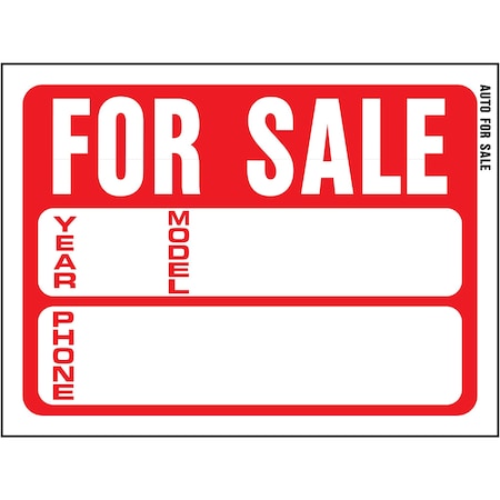Hy-Ko For Sale (Auto) Sign 8.5" x 12", 10PK A20605